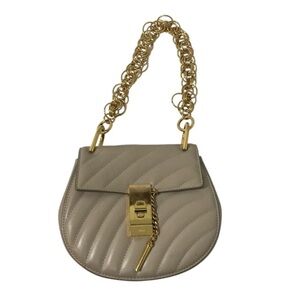 Chloe Taupe Quilted Crossbody Bag with Gold Chain